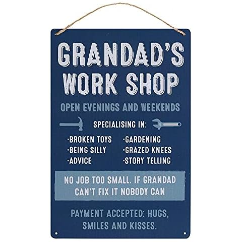 RAJX Grandad's Workshop Hanging Metal Sign Wall Plaque Kitchen Shed Garage Perfect Home Décor Gift for Father’s Day Birthday & Christmas (Grandad's Workshop Sign) Cover