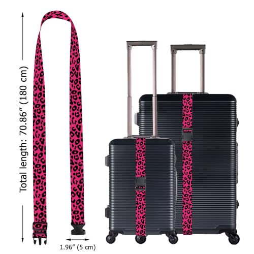 Image of WIRESTER Set of 2 Adjustable Luggage Straps with Buckle, Travel Secure Belt for Suitcase Baggage, Luggage Accessories - Black Hot Pink Leopard