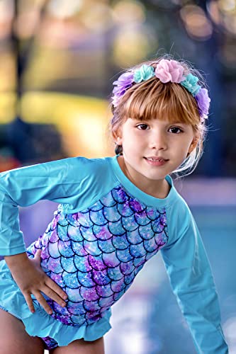 Uideazone Mermaid Scale Swimsuit For Toddler Girls Summer Bathing Suit Rashguard Set 2 Piece Swimsuit For Swimming,5-6Years thumb #3