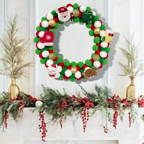 Couronne de Noël d'extérieur artificielle avec boules de feutre pour porte de maison