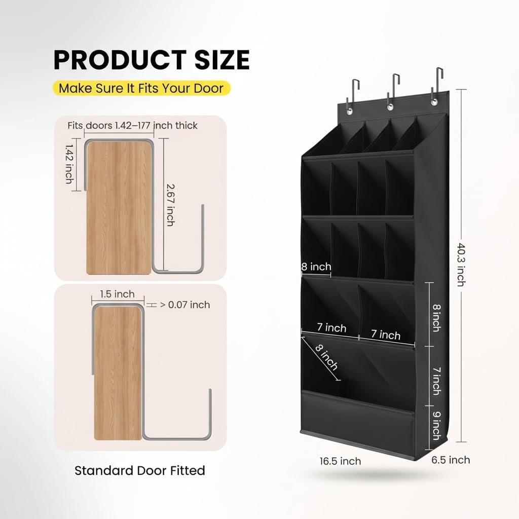Over the Door Shoe Organizer with 15 Deep Pockets, Heavy Duty Hanging Storage Organizer for Shoes, Boots, Bathroom & Closet Door