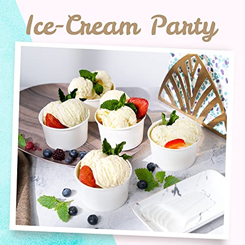 Paper Ice Cream Cups - 50-Count 5.5-Oz Disposable Dessert Bowls for Hot or Cold Food, 5.5-Ounce Party Supplies Treat Cups for Sundae, Frozen Yogurt, Soup, White
