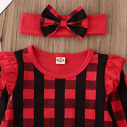 Infant Baby Girls Ruffle Plaid Jumpsuit Romper Long Sleeve One Piece Outfit Fall Winter Christmas Clothes (Ruffle Red Plaid, 0-3 Months)4