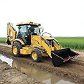 Compact Wheel Backhoe Loader with Hydraulic Front Loader and Rear Excavator Arm – Mini Tractor Backhoe for Construction, Trenching, Digging and Earthmoving