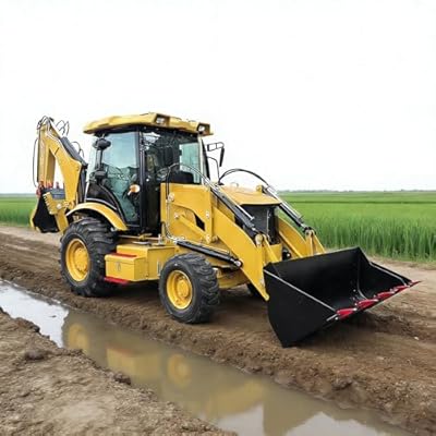 Compact Wheel Backhoe Loader with Hydraulic Front Loader and Rear Excavator Arm – Mini Tractor Backhoe for Construction, Trenching, Digging and Earthmoving