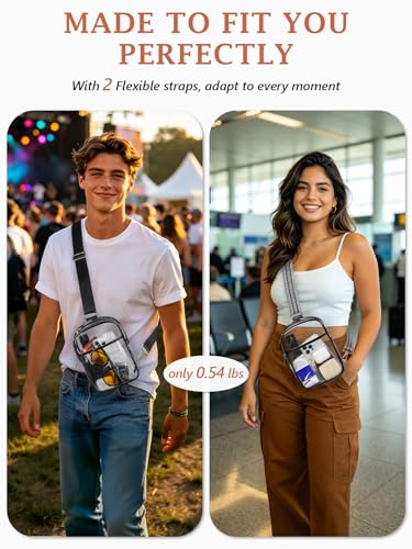 Image of 3 Pockets Clear Bag for Stadium Events with 2 Long Straps Sling Backpack Fanny Pack Concert Crossbody Purses for Women