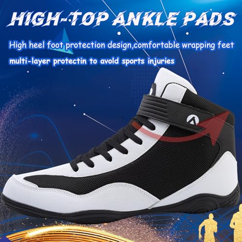 Mufanton Ringerschuhe für Herren rutschfeste Kampfsport Schuhe Atmungsaktiv Ringerschuhe Wrestling Schuhe Geeignet für Wrestling,Boxen,Crossfit,Gewichtheben,Bodybuilding,Schwarz Weiß,EU47