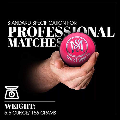 Mozi Sports® Leather Cricket Ball Senior Hand Stitched Match Quality Balls Weight 5.50oz (3x Pink H-Stitched) - Image 3