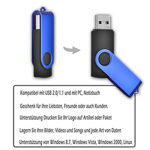 USB Stick 8GB 10 stück Speicherstick Einklappbarer USB 2.0 Transmemory Memory Stick (Blau) – Bild 6