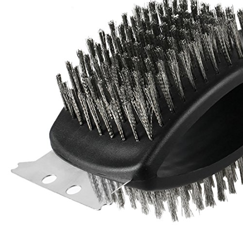 B&C.Room Grill Brush Barbecue Double Headed BBQ Cleaner Cleaning Brush Stainless Steel Wire Bristles with Scraper 17"
