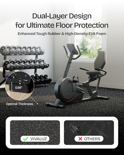 Vivaluz 0.56 Inch Thick 48 Sq Ft Gym Flooring for Home Gym, 12 Tiles Robust Rubber Top with Eva Foam Exercise Equipment Mats, Protective Flooring Puzzle Mat for Fitness Room - Image 2