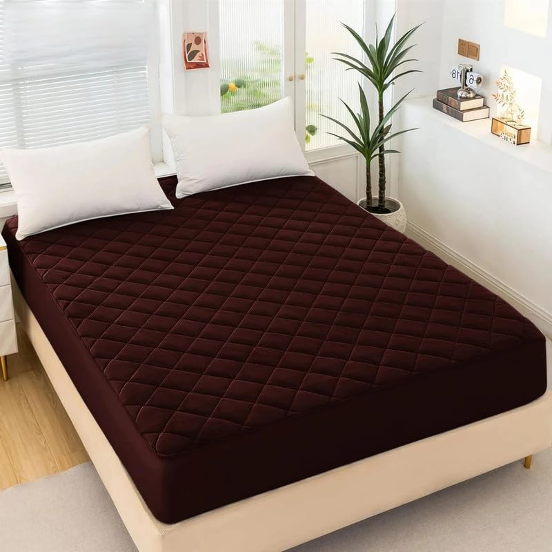 Waterproof Cotton Quilted Mattress Protector King Size Ultra Soft Fitted Bed Protector-Bed-Cover-Quilted-Brown-King-image-29
