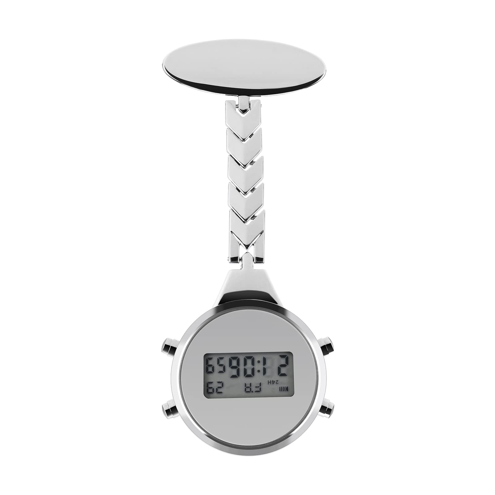 Nurse Doctor Fob Watch, Yideng Multi- Function Digital Doctor Pocket Watches Clip On Medical Pocket Watch with Light Calendar Alarm Clock Stopwatch Lapel Pin Watch for Nurse Doctor Women, Silver