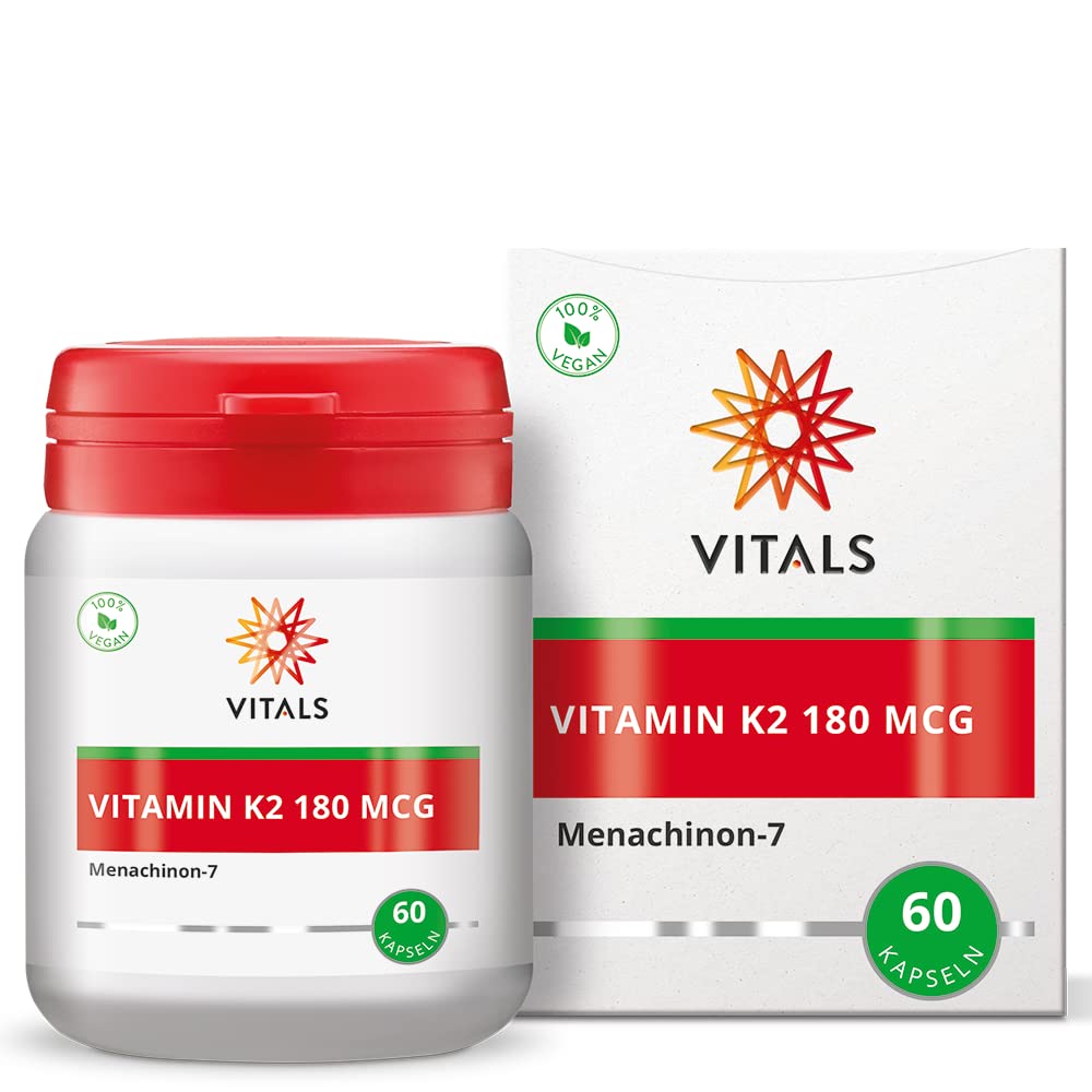 Vitals - Vitamin K2 180mcg, 60 Kapseln. K2 in der überlegenen Form von Menachinon-7 (MK-7). Enthält K2VitalDelta, das eine sehr hohe Stabilität aufweist.