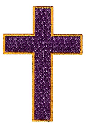 Christian Cross Iron-On Embroidered Patch Purple Crucifix Religious Biker Emblem