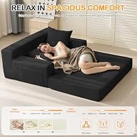 Erament Loveseat Boneless Convertible Sofa Bed, Folding Floor Futon Sleeper Sofa Couch Bed- Boneless Foldable Couch, Corduroy Pull Out Sofa Bed with 2 Pillows for Living Room & Bedroom — image 6