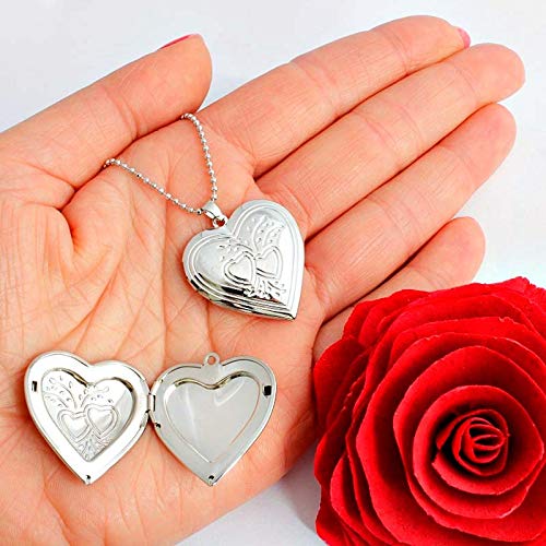 Colar e Pingente Relicário 2 Corações Prateado Médio