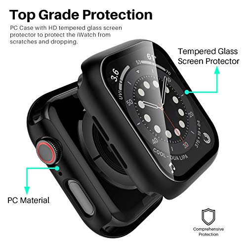Image of LK Case for Apple Watch SE3 /SE2 /SE 44mm Series 6 /5 /4 with Screen Protector | 2Pack Touch Sensitive Ultra-Thin Bumper Full Protective Cover Hard PC Case Tempered Glass for iWatch 44mm, Black