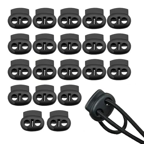 Cord Locks Set Toggles for Drawstrings, Dual-Hole Plastic Toggles, Secure Drawstring Cord Fasteners, Ideal for Blind Cord Device, Roller Blind Chain Connectors,2.3x2cm Black Cord Lock,20 Pack