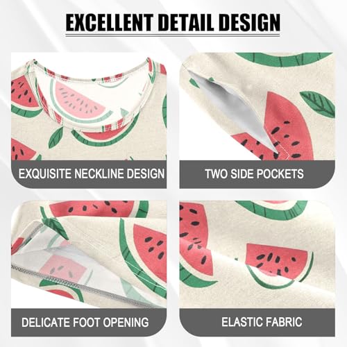ALAZA Red Green Watermelon Pajamas Set Short Sleeve Cotton Sleepwear Summer Pjs 2 Piece 5-14Y4