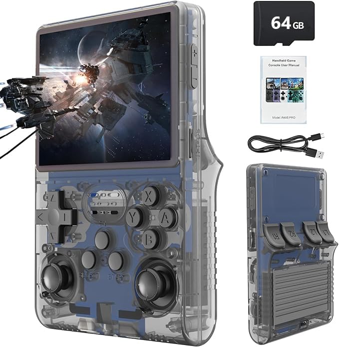 R36S 64GB Handheld Retro Gaming Console, Built-in over 15000+ Classic Games, Linux System with 3.5" HD MIPI IPS Screen,3500mAh Portable Gaming & Entertainment Device (Black, 64GB)