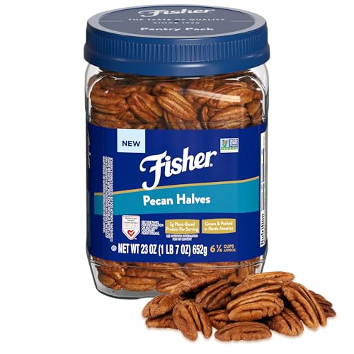 Image of Fisher Unsalted Raw Pecan Halves, 23 oz Jar, Non-GMO Vegan Baking Nuts