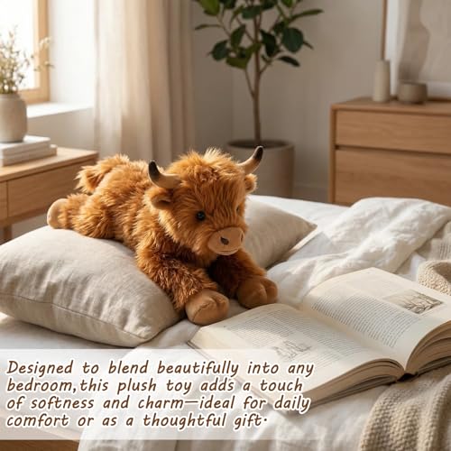 GYHWOFUL Highland Cow Kuscheltier/Hochlandrind Kuscheltier 36 cm – Weiches Plüschtier Kuh für Kinder & Erwachsene, Umarmbar, Niedlich, Reise-Kissen