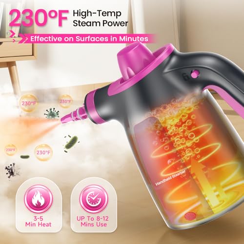 Image of Steam Cleaner, Pressurized Handheld Multi-Surface Natural Steam Cleaner with 12pcs Accessory & Safety Lock, Portable Steamer for Cleaning Home, Kitchen, Bathroom, Car, Upholstery, Grout, Window