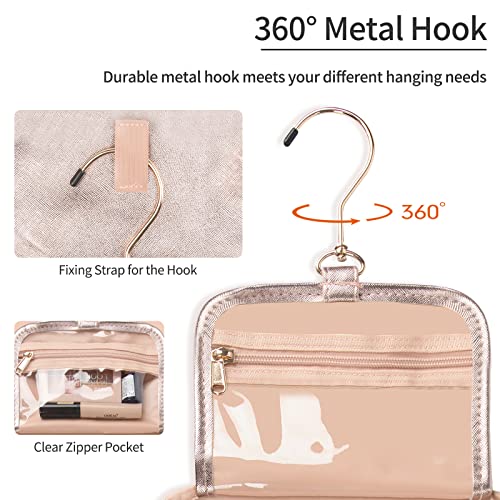 Cubetastic Toiletry Bag For Women - Hanging Travel Toiletry Bag With 360° Hook 3 Compartments Makeup Organizer With Portable Handle Pu Leather Water-Resistant Cosmetic Pouch #TOP1