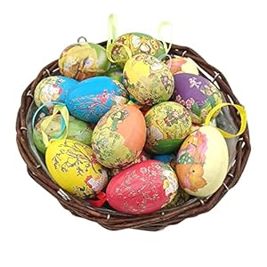 12pcs vintage style paper mache foam egg hanging ornaments easter decoration  urban country home decor