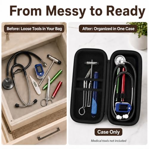 Image of Stethoscope Case for 3M Littmann Classic III /Cardiology IV, Blackheart | for MDF Acoustica Stethoscopes, for Nurses, Doctors, Nursing School Essentials, Students, Clinic, EMS, Travel, Hard Bag Only