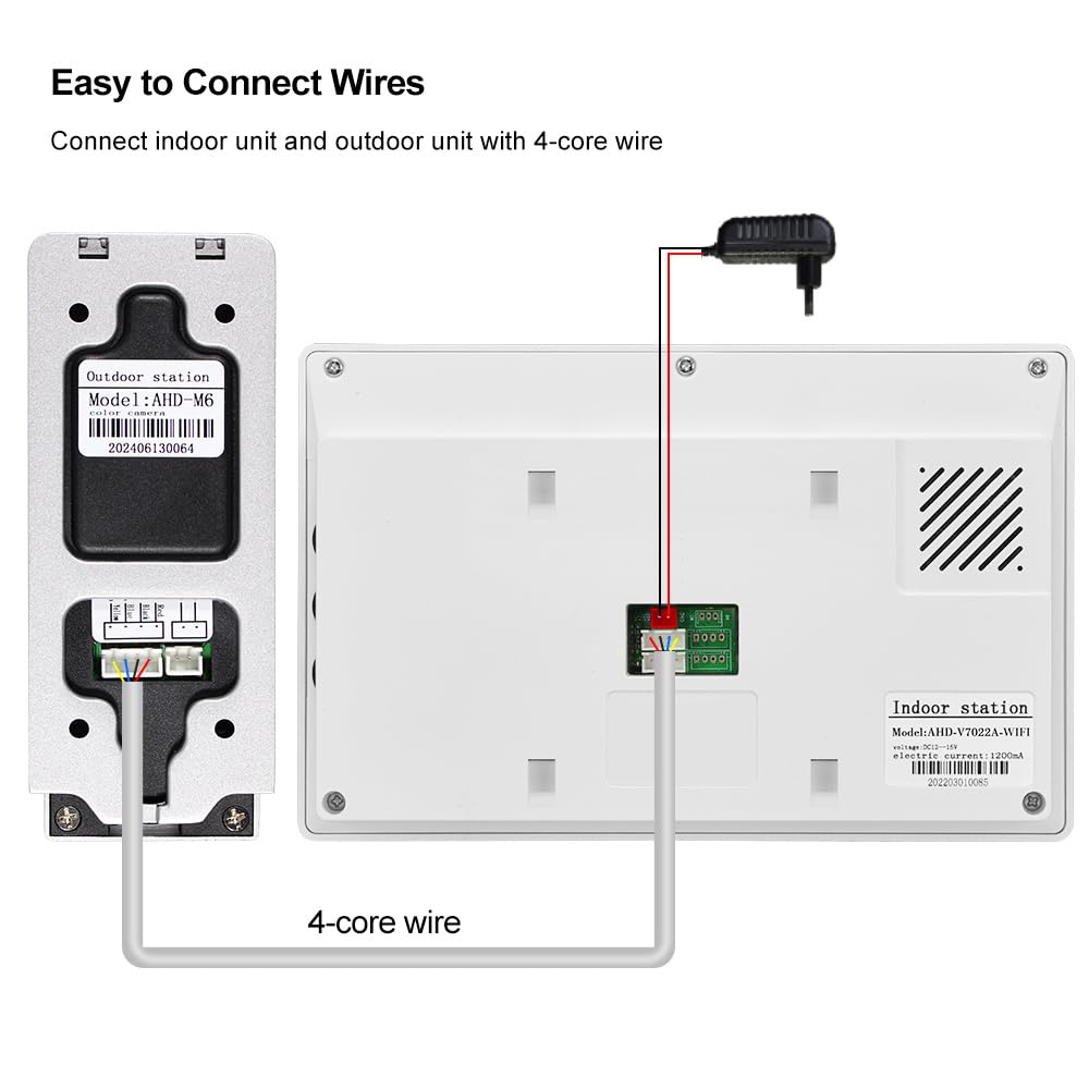 Videoportero WiFi 4 Hilos 1080P HD Timbre con Cámara Sistema de Intercomunicación con 7" Monitor Visión Nocturna Tuya App Desbloqueo Remoto