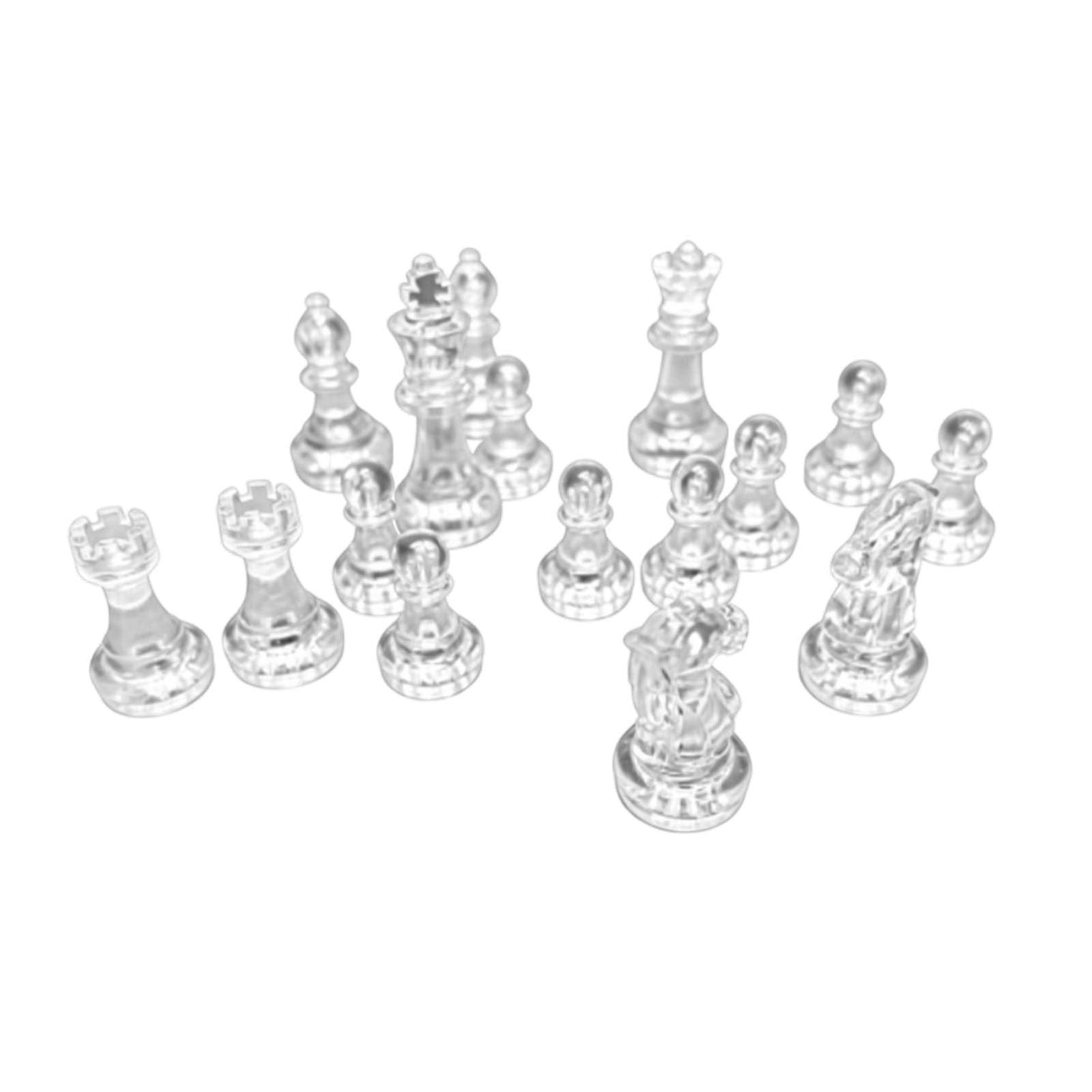 Yechiry International Chess Pieces 16PCS Comfortable Grip for Cognitive Skill Development Lightweight PS Material 1.93 Inch King Height (Transparent)
