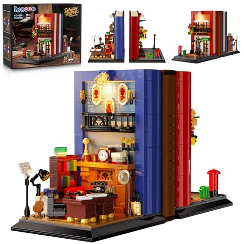 INSOON Detective Bookend Building Set with Lights, 1241 PCS Detective Agency Street House Building...
