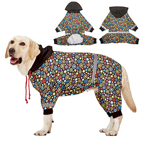 LovinPet Big Dogs Jammies, Dog Bodysuit, Floral Navy & Red Print, 2XL