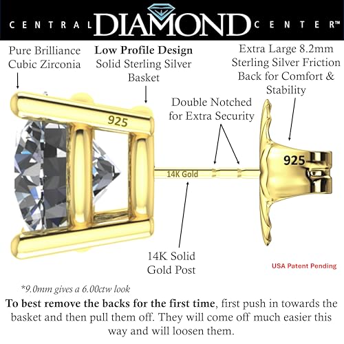 image for Central Diamond Center 14K Solid Gold Post & Sterling Silver 4 Prong C