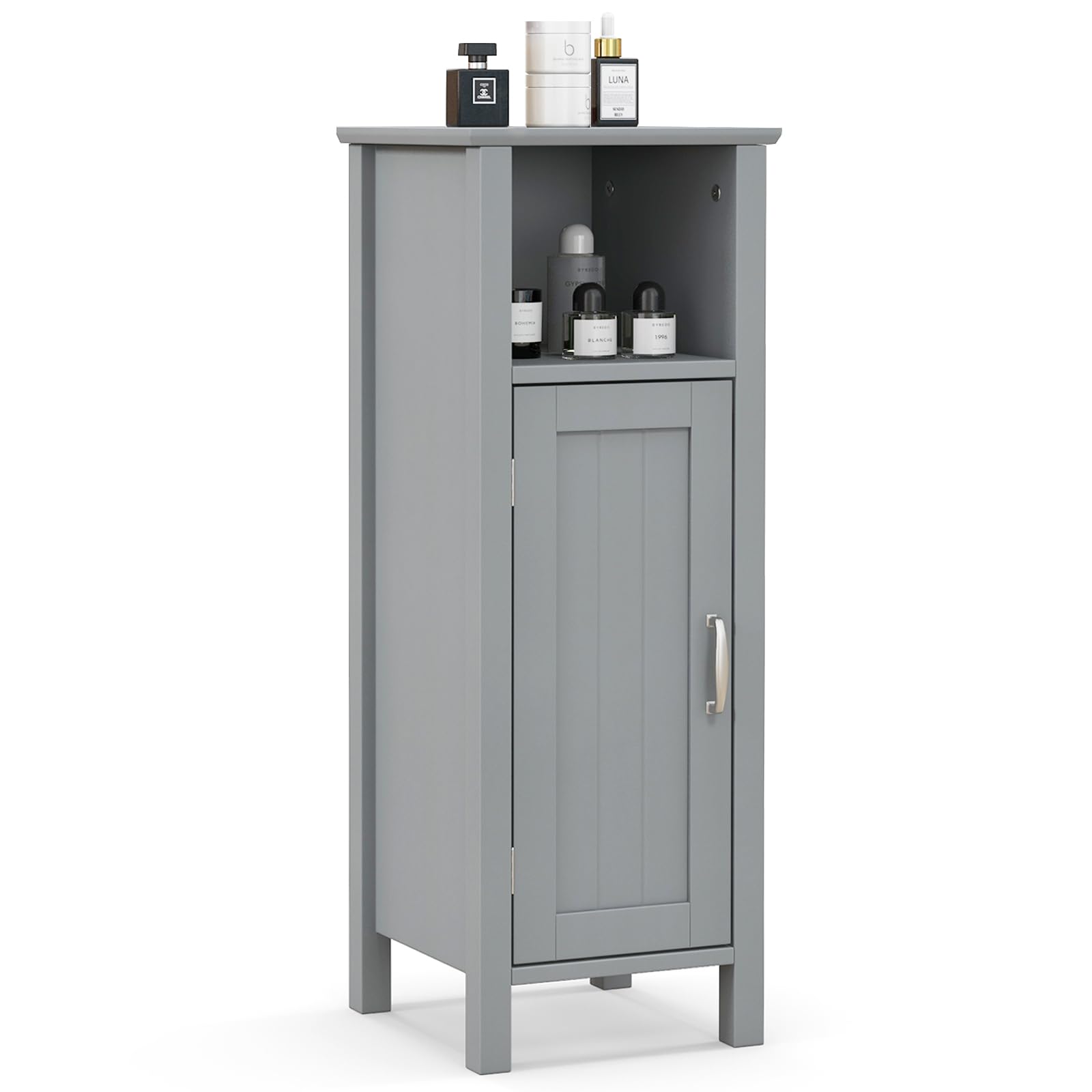COSTWAY Bathroom Floor Cabinet, Freestanding Narrow Storage Cupboard with Single Door and Adjustable Shelf, Wooden Slim Bathroom Unit Side Cabinet for Living Room Hallway, 30x30x80cm (White)