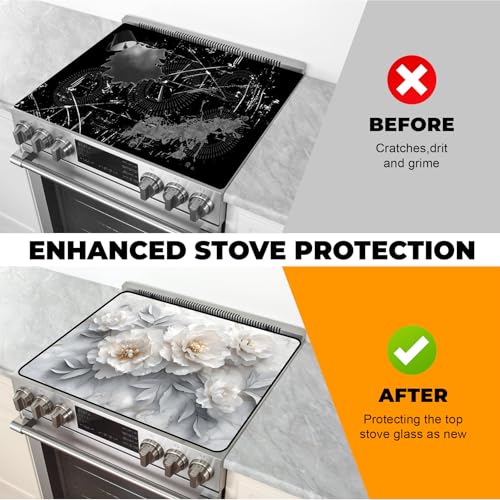 Image of Stove Top Cover for Glass Electric Stove (Peony, 30 inch x 21 inch) | Heat Resistant Cooktop Protector Mat with Non-Slip Rubber Backing, Scratch Protection and Counter Space Mat