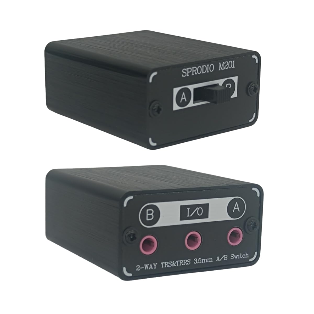 SPRODIO 2 Way in-line 3.5mm Audio Switch Box A/B Selector Switcher Compatible with 1/8" Microphone TRRS TRS Independent Ground no noise-M201