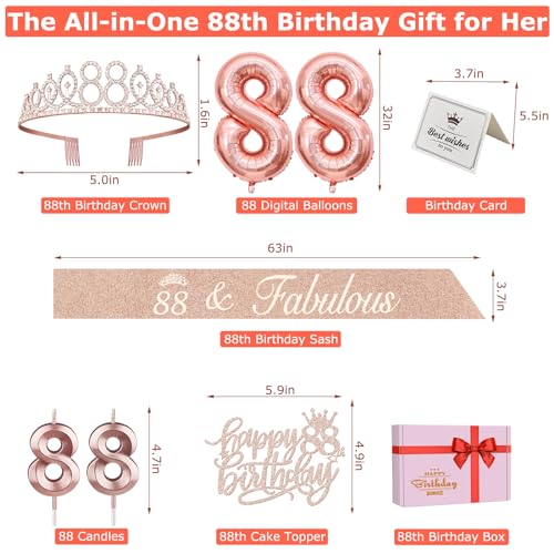 88th Birthday Decorations for Women, Including 88th Birthday Sash and Tiara, Cake Topper and Candles, Number Balloons, 88 Year Old Gifts for Women by YeohJoy - Image 5