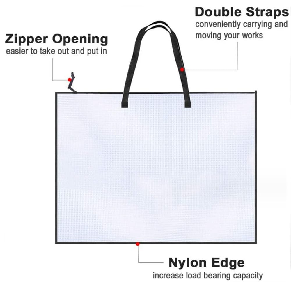Oaygat 2Pcs Art Portfolio Bag 25x19 Inch Portfolios Organizer Poster Carrying Storage Case Bag Transparent Handbag Files Tote Mesh Folder Portfolio Case Large Bulletin Board Poster Carry Bag - Image 2