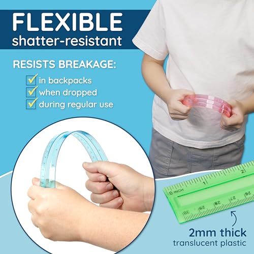 Blue Summit Supplies 30 Plastic Rulers Bulk for Classroom, Bulk Ruler 12 Inch for School, Home, or Office, Metric and Imperial, Clear Plastic Rulers 12 Inch, Assorted Colors