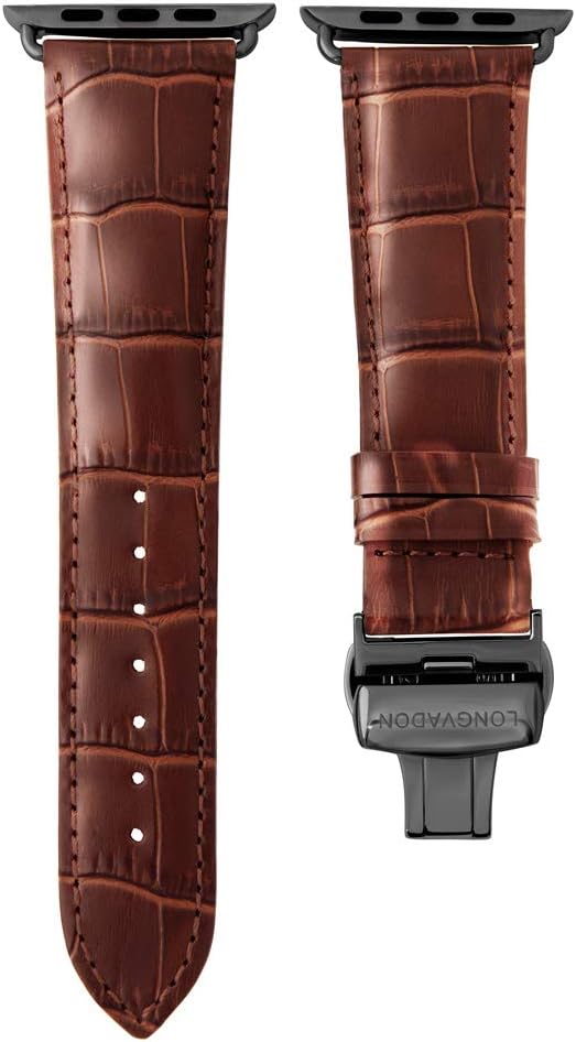 60% оƒƒ Dіѕсоunt Longvadon Leather Apple Watch Bands for Men - Compatible with Apple Watch Series 1-7 (38, 40 & 41MM) - Genuine Apple Watch Leather Band - Caiman Series - Mahogany Brown / Black Details - M Size