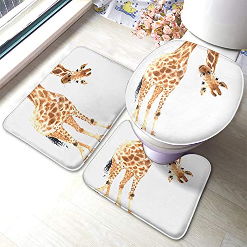 FJAUOQ Badematte Giraffe Bath Mat Wild Animal Watercolor Giraffe with Brow White Feather Bathroom...