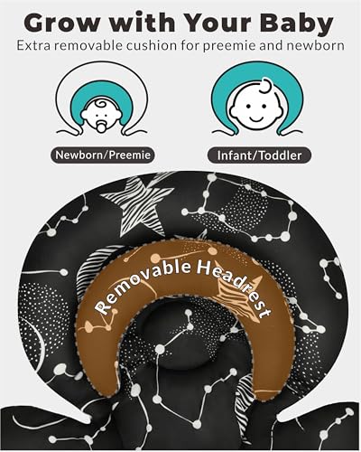 Image of Tinlyfinly Infant Car Seat Insert with Removable Cushion for Preemie to Toddler, Reversible Newborn Carseat Insert for Baby Head Body Support, Fits for Stroller, Baby Swing, Bouncer (Black Star)