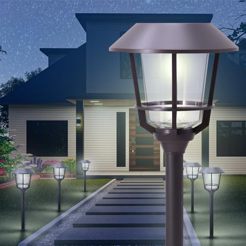 Smart Yard Solar LED Path Lights 4 Pack &ndash; 12 Lumens, Warm White, Oil-Rubbed Bronze, Solar Powered...