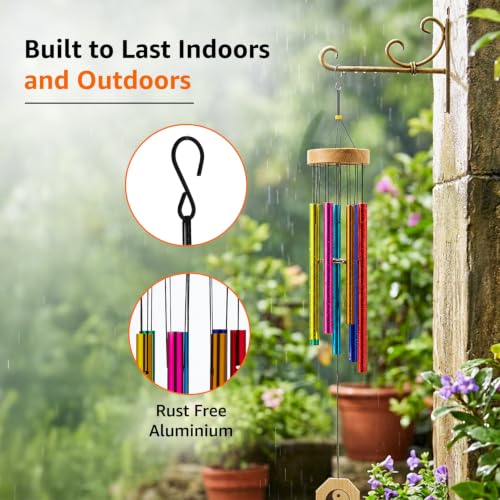 Image of Amazon Basics Wind Chimes for Balcony Decoration, Home Decor & Positive Vibes | Soothing Musical Sound | Metal Hanging for Indoor /Outdoor | Multicolor | Material: Aluminum | Size: 65L x 9W x 9H cms