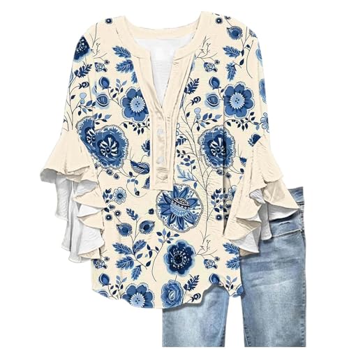 Women's Chic and Elegant 3/4 Sleeve V-Neck Blouse Tee Shirt Floral Fashion Chic T-Shirt Summer Flowy Oversized Floral Print Bohemian Casual Lightweight Loose Blouse Tunic Top, 01 x pink, L Women's Chic and Elegant 3/4 Sleeve V-Neck Blouse Tee Shirt Floral Fashion Chic T-Shirt Summer Flowy Oversized Floral Print Bohemian Casual Lightweight Loose Blouse Tunic Top, 01 x pink, L