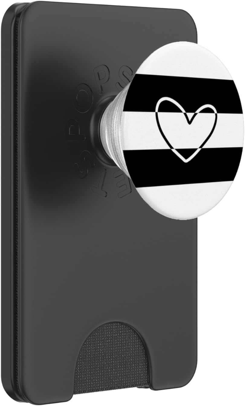 Black and White Heart Minimalistic PopSockets PopWallet for MagSafe