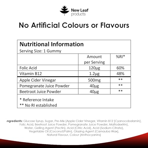 Apple Cider Vinegar Gummies Vegan With The Mother High Strength + Vitamin B12 Folate Pomegranate & Beetroot – Fresh Pure Unfiltered Vinegar Not Powder Apple Cider Vinegar Gummy 1 Per Serving